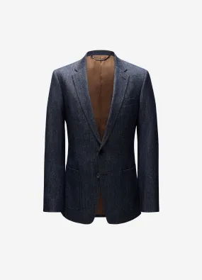 Wool Cotton Denim Blazer Navy