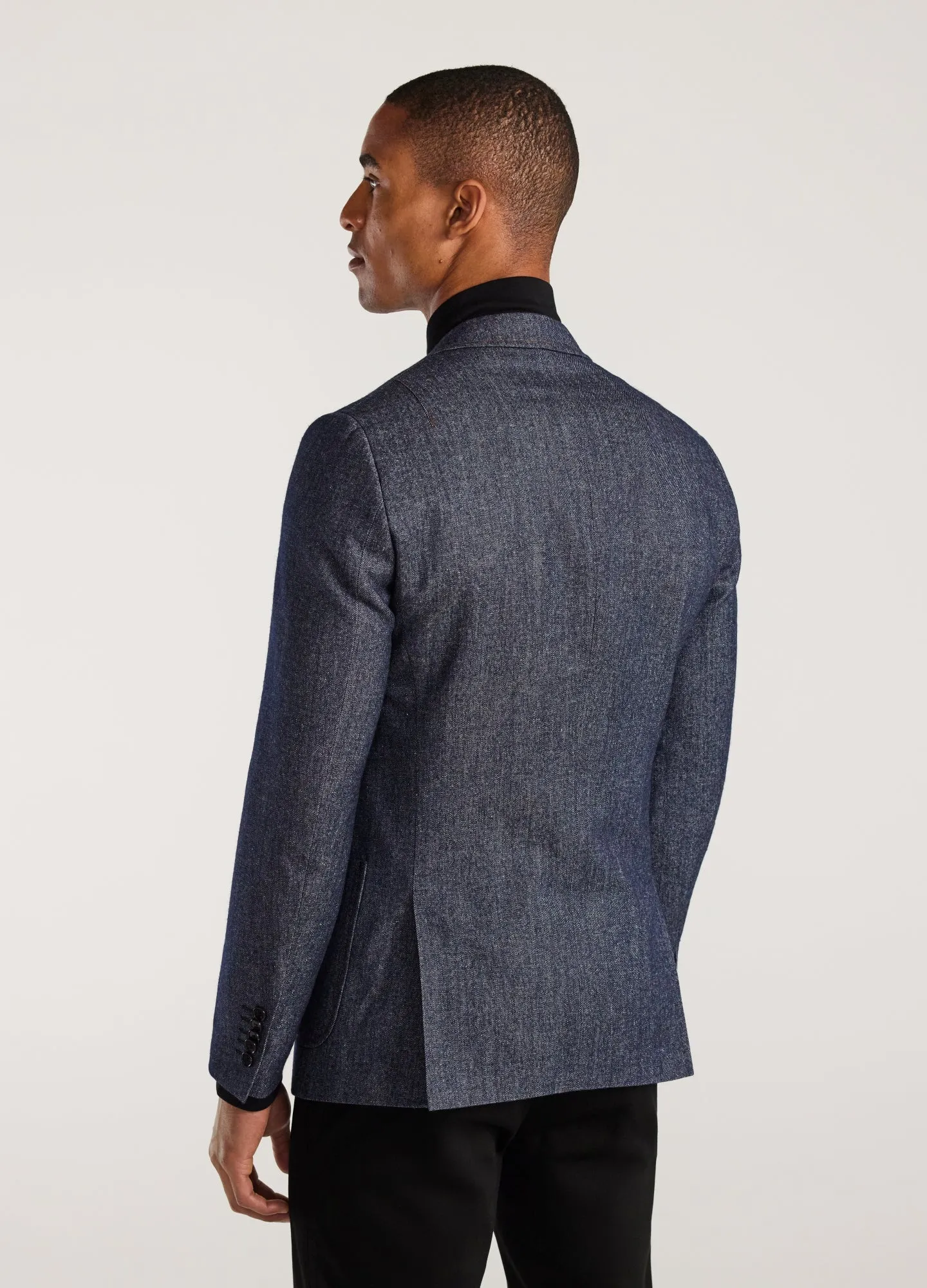Wool Cotton Denim Blazer Navy