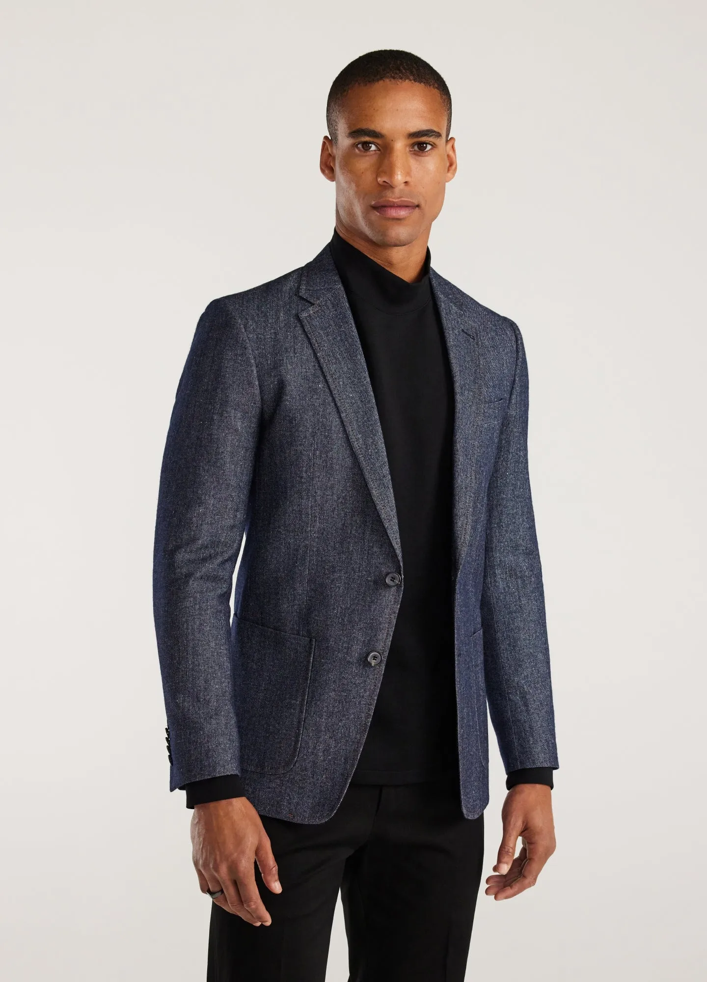 Wool Cotton Denim Blazer Navy